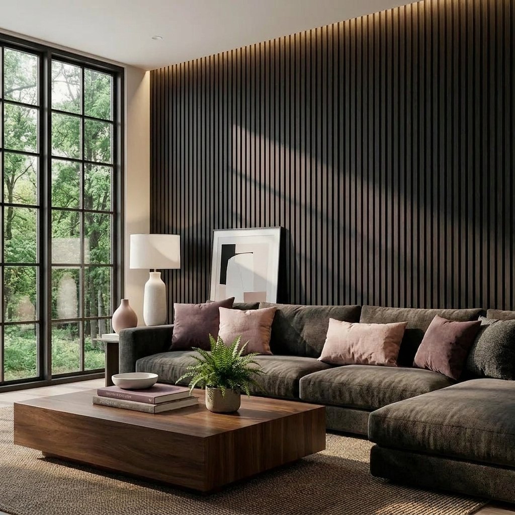 Veneered Slat Wall Panels — 270 × 110 cm (106 × 43 in) — Black