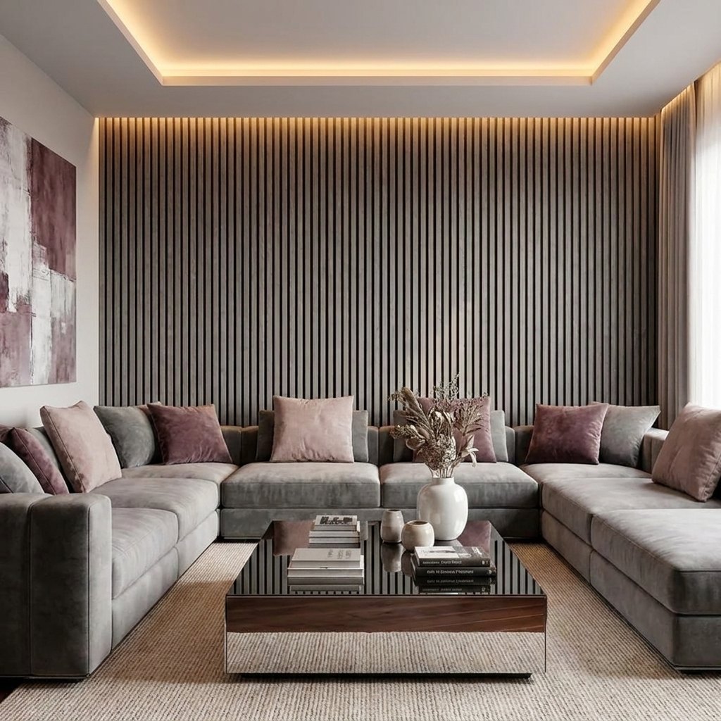 Veneered Slat Wall Panels — 270 × 110 cm (106 × 43 in) — Gray Oak
