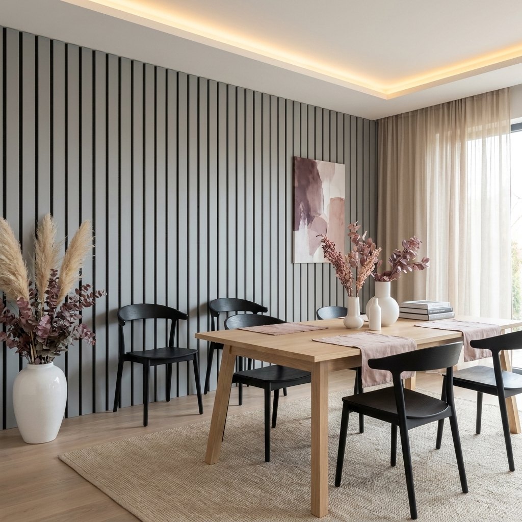 Veneered Slat Wall Panels — 270 × 110 cm (106 × 43 in) — Gray