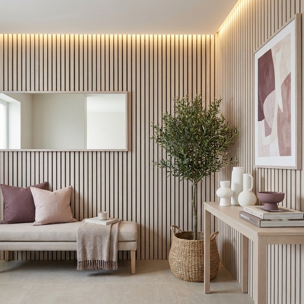 Veneered Slat Wall Panels — 270 × 110 cm (106 × 43 in) — Light Oak