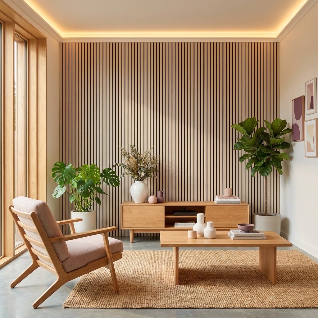 Veneered Slat Wall Panels — 270 × 110 cm (106 × 43 in) — Sand