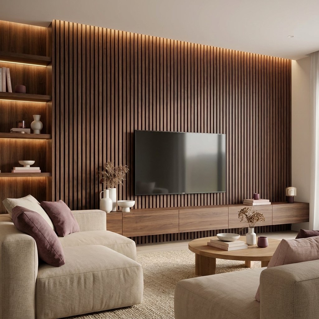 Veneered Slat Wall Panels — 270 × 110 cm (106 × 43 in) — Walnut